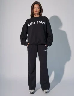 Best Sale Kaiia Logo Wide Leg Sweat Pants in Black Back In Stock | Sculpt & Leisure