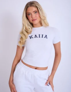 Outlet Kaiia Longline Baby Tee Light Grey Marl & Navy Sculpt & Leisure | Kaiia The Label