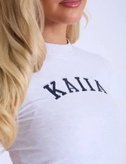 Outlet Kaiia Longline Baby Tee Light Grey Marl & Navy Sculpt & Leisure | Kaiia The Label