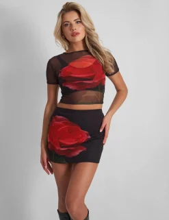 Discount Kaiia Mesh Flower Motif Mini Skirt Co Ord Black Sculpt & Leisure | Kaiia The Label