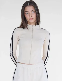 Fashion Kaiia Motocross Ribbed Zip Up Long Sleeve Top & Black Sculpt & Leisure | Kaiia The Label