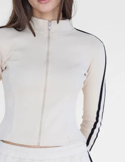 Fashion Kaiia Motocross Ribbed Zip Up Long Sleeve Top & Black Sculpt & Leisure | Kaiia The Label