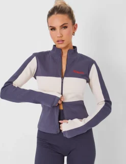 Best Sale Kaiia Motocross Zip Through Ribbed Long Sleeve Top Dark Sculpt & Leisure | Kaiia The Label