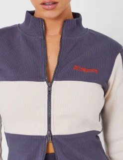 Best Sale Kaiia Motocross Zip Through Ribbed Long Sleeve Top Dark Sculpt & Leisure | Kaiia The Label