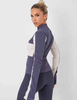 Best Sale Kaiia Motocross Zip Through Ribbed Long Sleeve Top Dark Sculpt & Leisure | Kaiia The Label