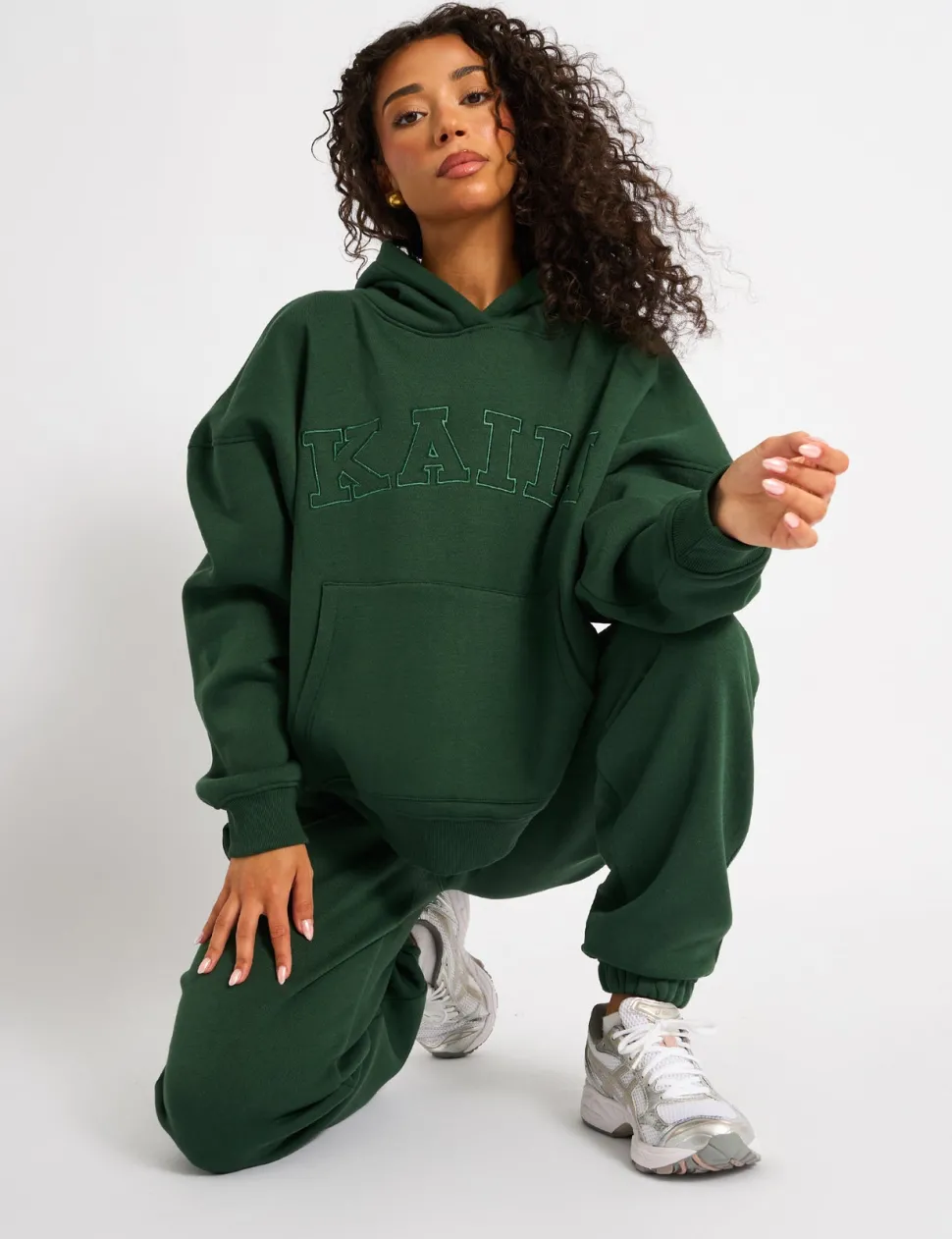Fashion Kaiia Oversized Logo Hoodie Forest Curve | Sculpt & Leisure