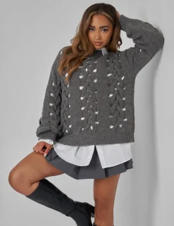 Cheap Kaiia Oversized Plaited Jumper in Charcoal Sculpt & Leisure | Kaiia The Label