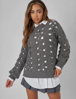 Cheap Kaiia Oversized Plaited Jumper in Charcoal Sculpt & Leisure | Kaiia The Label