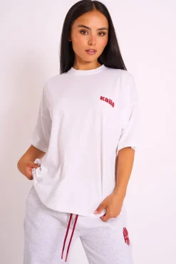 Best Sale Kaiia Oversized Tee White & Red Sculpt & Leisure | Kaiia The Label