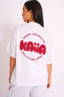 Best Sale Kaiia Oversized Tee White & Red Sculpt & Leisure | Kaiia The Label