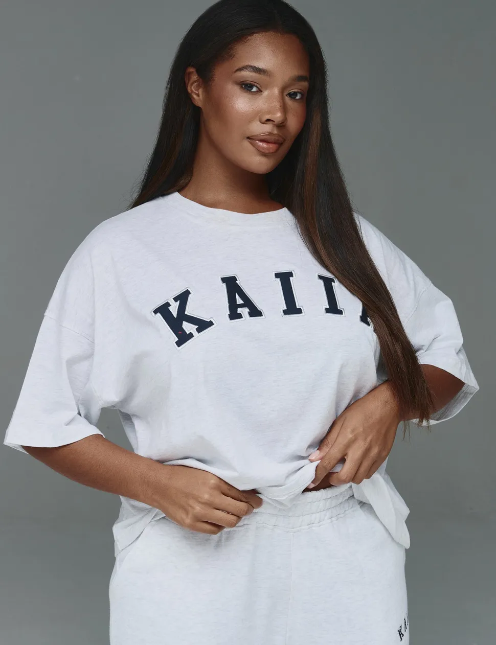 Online Kaiia Oversized T-shirt Grey Marl & Navy Sculpt & Leisure | Kaiia The Label