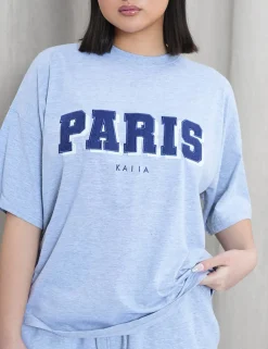 Hot Kaiia Paris Shadow Logo Oversized Top Grey Marl Sculpt & Leisure | Kaiia The Label