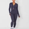 Cheap Kaiia Rib Zip Through Hoodie in Dark Tracksuits | Tracksuits