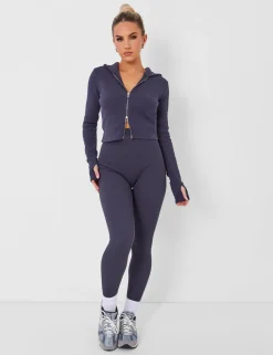 Cheap Kaiia Rib Zip Through Hoodie in Dark Tracksuits | Tracksuits