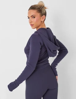 Cheap Kaiia Rib Zip Through Hoodie in Dark Tracksuits | Tracksuits