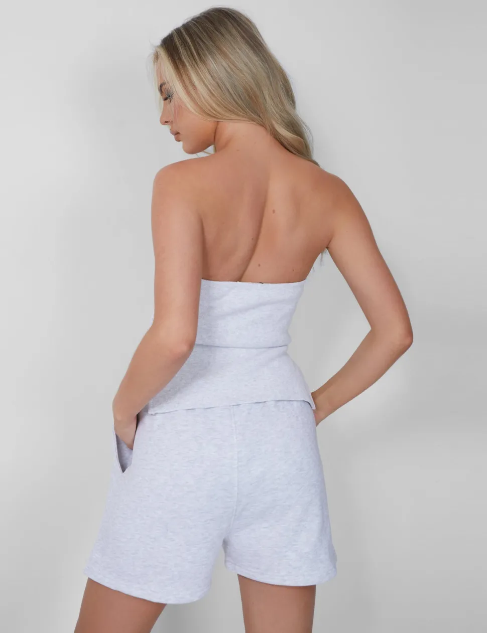 Flash Sale Kaiia Ribbed Bandeau Side Split Top Light Grey Marl Sculpt & Leisure | Kaiia The Label