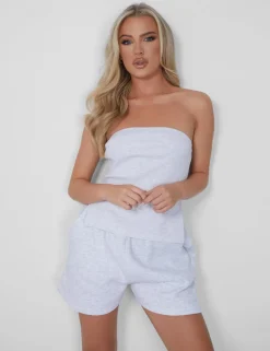 Flash Sale Kaiia Ribbed Bandeau Side Split Top Light Grey Marl Sculpt & Leisure | Kaiia The Label