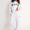Outlet Kaiia Ribbed Waistband Wide Leg Joggers Light Grey Marl & Forest Green Sculpt & Leisure | Kaiia The Label