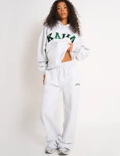 Outlet Kaiia Ribbed Waistband Wide Leg Joggers Light Grey Marl & Forest Green Sculpt & Leisure | Kaiia The Label