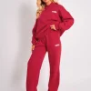 Best Sale Kaiia Ribbed Waistband Wide Leg Joggers Red & Pink Sculpt & Leisure | Kaiia The Label