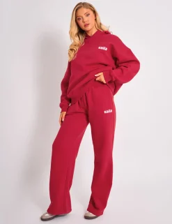 Best Sale Kaiia Ribbed Waistband Wide Leg Joggers Red & Pink Sculpt & Leisure | Kaiia The Label