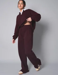 Best Kaiia Ribbed Waistband Wide Leg Sweat Pants Sculpt & Leisure | Kaiia The Label