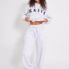 Outlet Kaiia Ribbed Waistband Wide Leg Joggers Light Grey Marl Sculpt & Leisure | Kaiia The Label