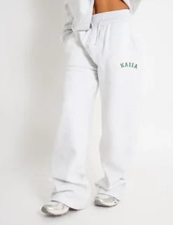 Outlet Kaiia Ribbed Waistband Wide Leg Joggers Light Grey Marl & Forest Green Sculpt & Leisure | Kaiia The Label