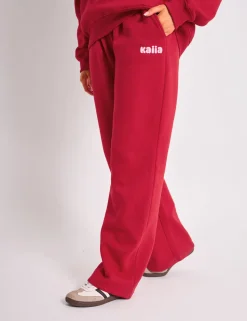 Best Sale Kaiia Ribbed Waistband Wide Leg Joggers Red & Pink Sculpt & Leisure | Kaiia The Label
