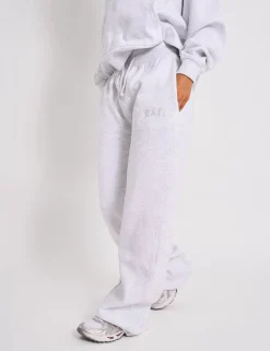 Outlet Kaiia Ribbed Waistband Wide Leg Joggers Light Grey Marl Sculpt & Leisure | Kaiia The Label