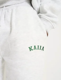 Outlet Kaiia Ribbed Waistband Wide Leg Joggers Light Grey Marl & Forest Green Sculpt & Leisure | Kaiia The Label