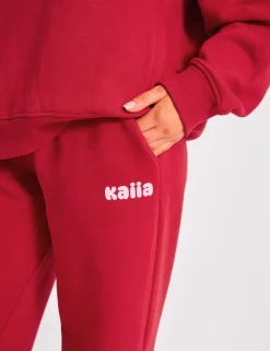 Best Sale Kaiia Ribbed Waistband Wide Leg Joggers Red & Pink Sculpt & Leisure | Kaiia The Label