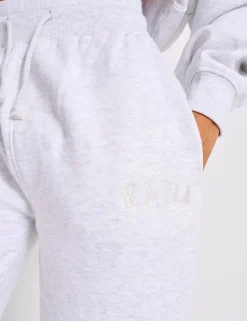 Outlet Kaiia Ribbed Waistband Wide Leg Joggers Light Grey Marl Sculpt & Leisure | Kaiia The Label