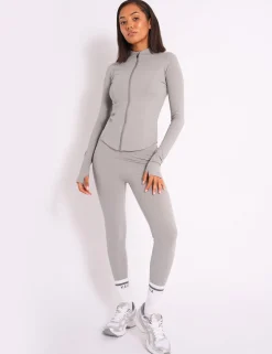 Online Kaiia Sculpt Long Sleeve Zip Through Fitted Jacket Dove Grey Sculpt & Reset | Sculpt & Leisure