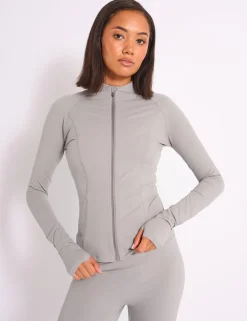 Online Kaiia Sculpt Long Sleeve Zip Through Fitted Jacket Dove Grey Sculpt & Reset | Sculpt & Leisure