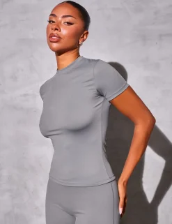 Cheap Kaiia Sculpt Short Sleeve Fitted T-shirt Slate Grey Sculpt & Reset | Sculpt & Leisure