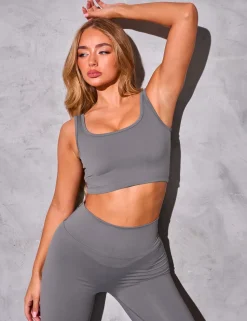 Shop Kaiia Sculpt Square Neck Crop Top Slate Grey Sculpt & Reset | Sculpt & Leisure