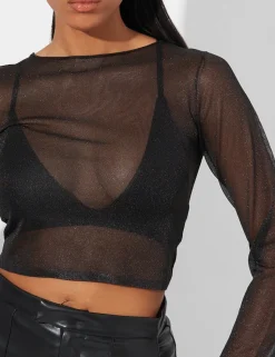 Discount Kaiia Sheer Knit Top in Glitter Sculpt & Leisure | Kaiia The Label