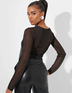 Discount Kaiia Sheer Knit Top in Glitter Sculpt & Leisure | Kaiia The Label