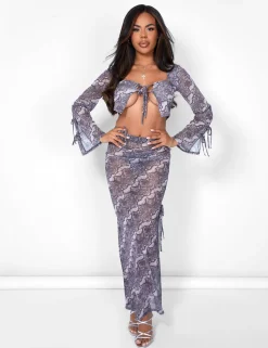 Cheap Kaiia Sheer Maxi Skirt Co-ord in Snake Print Sculpt & Leisure | Kaiia The Label