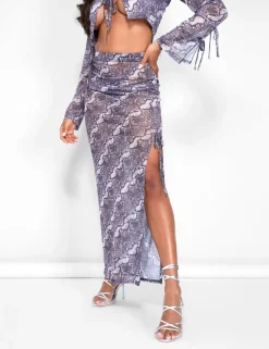 Cheap Kaiia Sheer Maxi Skirt Co-ord in Snake Print Sculpt & Leisure | Kaiia The Label