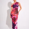 Clearance Kaiia Slinky Twist Off Shoulder Flower Print Maxi Dress Sculpt & Leisure | Kaiia The Label