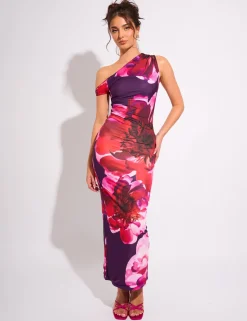 Clearance Kaiia Slinky Twist Off Shoulder Flower Print Maxi Dress Sculpt & Leisure | Kaiia The Label