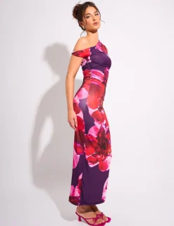 Clearance Kaiia Slinky Twist Off Shoulder Flower Print Maxi Dress Sculpt & Leisure | Kaiia The Label