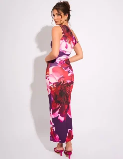 Clearance Kaiia Slinky Twist Off Shoulder Flower Print Maxi Dress Sculpt & Leisure | Kaiia The Label