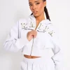 Fashion Kaiia Slogan Cropped Zip Up Hoodie Light Grey Marl & White Sculpt & Leisure | Kaiia The Label