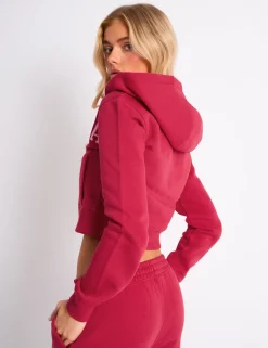 Flash Sale Kaiia Slogan Cropped Zip Up Hoodie Cranberry & Pink Sculpt & Leisure | Kaiia The Label