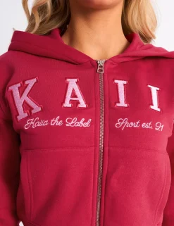 Flash Sale Kaiia Slogan Cropped Zip Up Hoodie Cranberry & Pink Sculpt & Leisure | Kaiia The Label