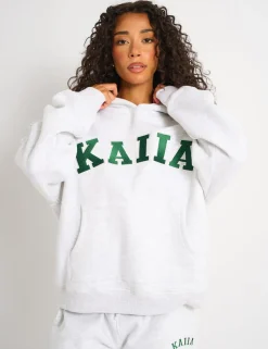Store Kaiia Slogan Oversized Hoodie Light Grey Marl & Forest Green Sculpt & Leisure | Kaiia The Label