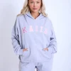Store Kaiia Slogan Oversized Hoodie Grey Marl & Pink Back In Stock | Sculpt & Leisure